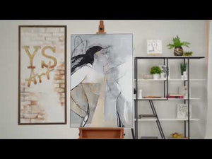 Handgemaltes Gemälde Leinwand „Mechelen“ – Abstrakte Frau in Grau Beige
